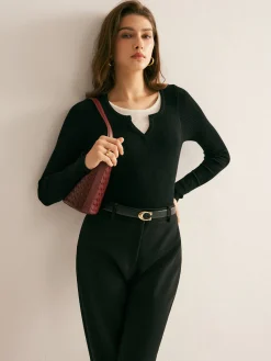 Sale 2 in 1 Slim Knit Top Sweater Tops|Sweaters & Cardigans