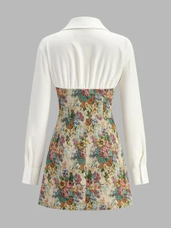 Online 2 in 1 Tweed Floral Zipper Polo Dress Dresses