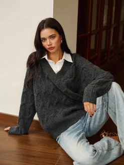 2 in 1 Twist Polo Sweater Sweater Tops|Sweaters & Cardigans