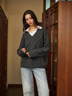 2 in 1 Twist Polo Sweater Sweater Tops|Sweaters & Cardigans