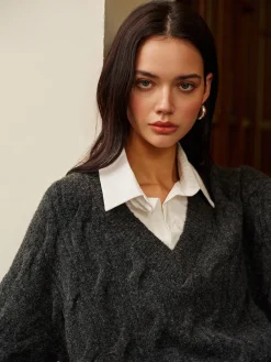 2 in 1 Twist Polo Sweater Sweater Tops|Sweaters & Cardigans