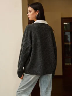 2 in 1 Twist Polo Sweater Sweater Tops|Sweaters & Cardigans