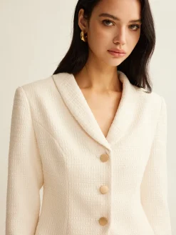 Sale 3/4 Length Sleeve Tweed Blazer Outerwear|Blazers