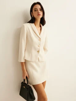 Sale 3/4 Length Sleeve Tweed Blazer Outerwear|Blazers