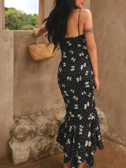 New A Line Floral Dress Black Dresses|Casual Dresses