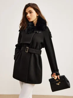 Adjustable Fur-Collar Belted Trench Coat Outerwear|Coats