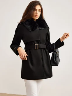 Adjustable Fur-Collar Belted Trench Coat Outerwear|Coats