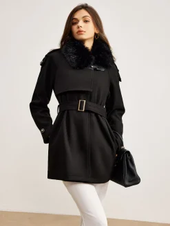 Adjustable Fur-Collar Belted Trench Coat Outerwear|Coats
