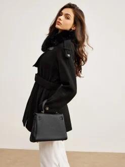 Adjustable Fur-Collar Belted Trench Coat Outerwear|Coats