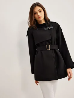 Adjustable Fur-Collar Belted Trench Coat Outerwear|Coats