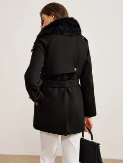 Adjustable Fur-Collar Belted Trench Coat Outerwear|Coats