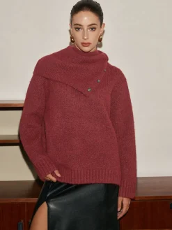 New Adjustable Scarf Wool-Blend Sweater Sweater Tops|Sweaters & Cardigans