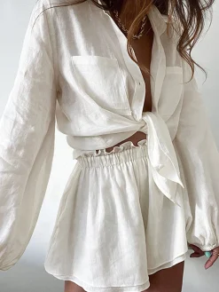 Online Aegean Two Piece Double Lined Shorts Set Shorts Sets|Long Sleeve Sets