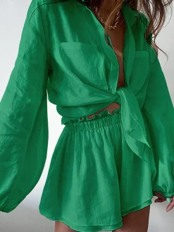 Online Aegean Two Piece Double Lined Shorts Set Shorts Sets|Long Sleeve Sets