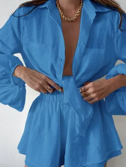 Online Aegean Two Piece Double Lined Shorts Set Shorts Sets|Long Sleeve Sets