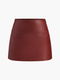 Hot A-Line Faux Leather Mini Skirt Skirts|Bottoms