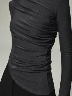Asymmetric Collar Draped Long Sleeve Shirt T-shirts|Tops