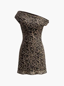 Online Asymmetric Collar Printed Short Dress Casual Dresses|Work Dresses
