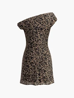Online Asymmetric Collar Printed Short Dress Casual Dresses|Work Dresses