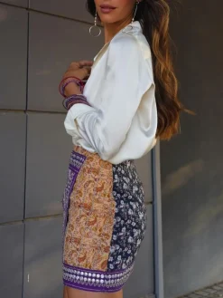 Asymmetric Floral Printed Mini Skirt Skirts|Bottoms