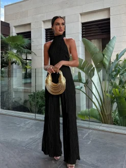 New Asymmetric Halter Crop Top With Wide Leg Pants Set Pants Sets|Wide Leg
