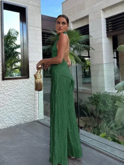 New Asymmetric Halter Crop Top With Wide Leg Pants Set Pants Sets|Wide Leg