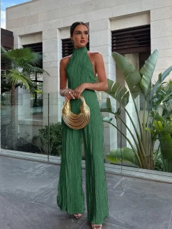 New Asymmetric Halter Crop Top With Wide Leg Pants Set Pants Sets|Wide Leg