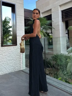 New Asymmetric Halter Crop Top With Wide Leg Pants Set Pants Sets|Wide Leg