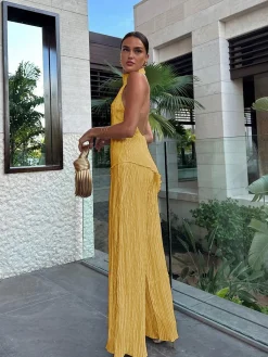 New Asymmetric Halter Crop Top With Wide Leg Pants Set Pants Sets|Wide Leg