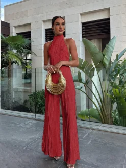 New Asymmetric Halter Crop Top With Wide Leg Pants Set Pants Sets|Wide Leg