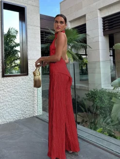 New Asymmetric Halter Crop Top With Wide Leg Pants Set Pants Sets|Wide Leg