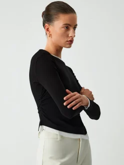 Online Asymmetric Hem Contrast Trim Long Sleeve Shirt Sweater Tops|T-shirts