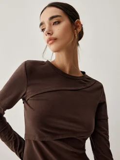 Hot Asymmetric Hem Piping Long Sleeve Top T-shirts|Tops