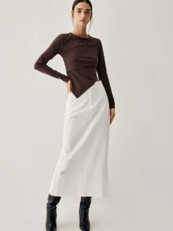 Hot Asymmetric Hem Piping Long Sleeve Top T-shirts|Tops