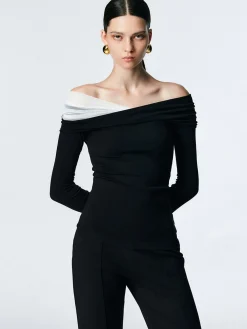 Asymmetric Off Shoulder Long Sleeve Mesh Top T-shirts|Tops