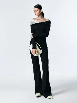 Asymmetric Off Shoulder Long Sleeve Mesh Top T-shirts|Tops