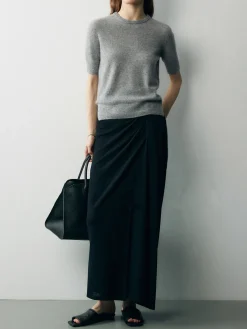 Hot Asymmetric Off Shoulder Ruched Two Piece Skirt Set Skirt Sets|Long Sleeve Sets