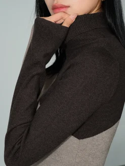 Sale Asymmetric Patchwork Long Sleeve Mock Neck Knit Top Sweater Tops|Sweaters & Cardigans