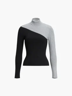 Sale Asymmetric Patchwork Long Sleeve Mock Neck Knit Top Sweater Tops|Sweaters & Cardigans