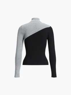 Sale Asymmetric Patchwork Long Sleeve Mock Neck Knit Top Sweater Tops|Sweaters & Cardigans