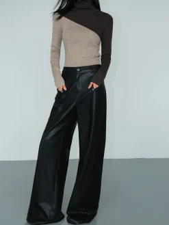 Sale Asymmetric Patchwork Long Sleeve Mock Neck Knit Top Sweater Tops|Sweaters & Cardigans