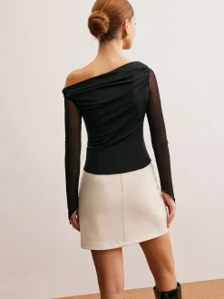Online Asymmetric Ruched Semi-Sheer Blouse Blouses & Shirts|Tops