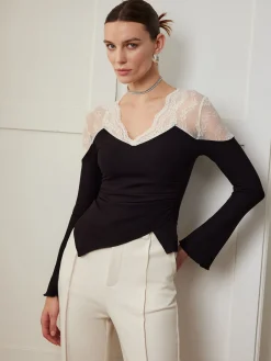 Hot Asymmetric Skinny Lace Panel Blouse Blouses & Shirts|Tops