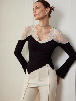 Hot Asymmetric Skinny Lace Panel Blouse Blouses & Shirts|Tops