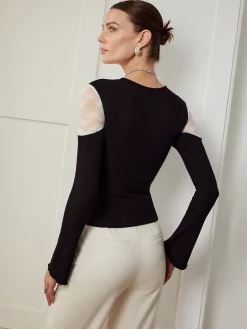 Hot Asymmetric Skinny Lace Panel Blouse Blouses & Shirts|Tops