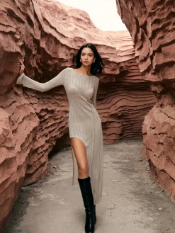 Online Asymmetric Split Sweater Long Dress Sweater Dresses|Cocktail & Party Dresses