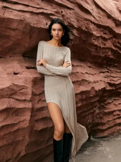 Online Asymmetric Split Sweater Long Dress Sweater Dresses|Cocktail & Party Dresses