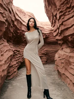 Online Asymmetric Split Sweater Long Dress Sweater Dresses|Cocktail & Party Dresses
