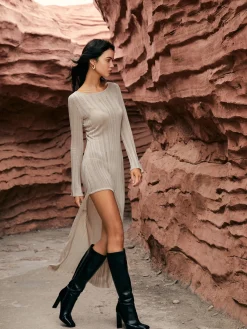 Online Asymmetric Split Sweater Long Dress Sweater Dresses|Cocktail & Party Dresses