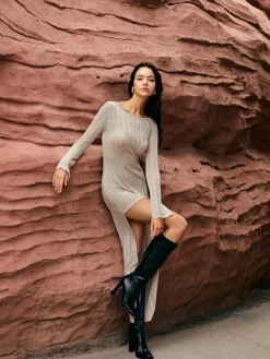 Online Asymmetric Split Sweater Long Dress Sweater Dresses|Cocktail & Party Dresses